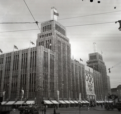 Németország, Berlin, Hermannplatz, Karstadt áruház (a II. világháború során megsemmisült)., 1936, Lőrincze Judit, kerékpár, Fortepan #188529