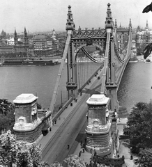 Magyarország, Budapest, Erzsébet híd a Gellérthegyről., 1935, TEHTUBE, híd, Duna, Dunafürdő, eklektikus építészet, függőhíd, Duna-híd, Kherndl Antal-terv, Czekelius Aurél-terv, Fortepan #18865