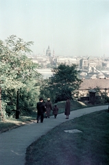 Magyarország, Budapest I., Király lépcső, előtérben a Hunyadi János út, háttérben a Széchenyi Lánchíd, a Gresham-palota és a Bazilika., 1955, Lőrincze Judit, Budapest, látkép, színes, járókelő, Fortepan #188678