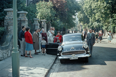 Magyarország, Budapest II., a felvétel a Nyúl utca 9. számú ház előtt készült, a Szilágyi Erzsébet (Malinovszkij) fasor felé nézve., 1959, Lőrincze Judit, színes, Budapest, Opel Rekord P1, Fortepan #188732