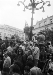 Magyarország, Budapest V., Vörösmarty tér, tüntetés a bős-nagymarosi vízlépcsőrendszer felépítése ellen, 1988. szeptember 12-én., 1988, Orosz István, Budapest, rendszerváltás, Fortepan #189025