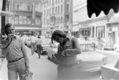 Magyarország, Budapest V., Kristóf tér, szemben az Anna presszó., 1980, Fortepan, divat, telefon, Budapest, utcai telefon, Fortepan #18936