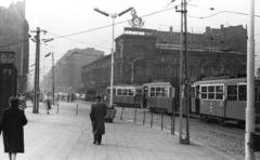 Lengyelország, Katowice, Rynek az ulica Warszawska felől az ulica 3 Maja felé nézve., 1959, Tölg Anna, villamos, Fortepan #189520