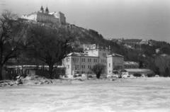 Magyarország,Balaton, Tihany, a Magyar Tudományos Akadémia Biológiai Kutatóintézete (később Ökológiai Kutatóközpont Balatoni Limnológiai Intézet) és fent a Bencés Apátság., 1961, Tölg Anna, Fortepan #189646