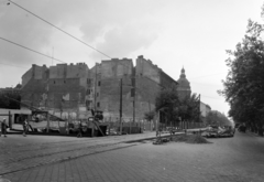 Hungary, Budapest V.,Budapest VI., Bajcsy-Zsilinszky út, a Deák Ferenc tértől a Bazilika felé nézve., 1955, UVATERV, Budapest, street view, firewall, site constraints, Fortepan #189988