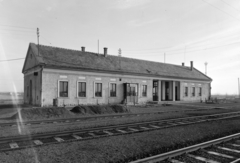 Hungary, Adony, vasútállomás., 1955, UVATERV, aerial wire, rails, train station, Fortepan #189995