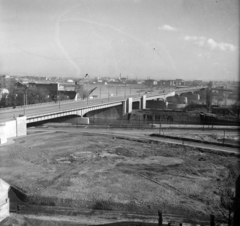 Hungary, Budapest III.,Budapest XIII., kilátás a Szent Péter és Pál-templom tornyából az Árpád híd, a Hajógyári-sziget és Angyalföld felé., 1957, UVATERV, Budapest, photo aspect ratio: square, picture, Fortepan #190075