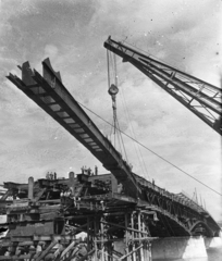 Hungary, Budapest, a Petőfi híd újjáépítése., 1952, UVATERV, bridge building, steel structure, Fortepan #190078