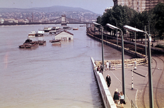 Hungary, Budapest V., látkép árvíz idején az Erzsébet hídról a pesti alsó rakpart és a Széchenyi Lánchíd felé., 1965, Wittner Lucia, colorful, flood, Danube, Budapest, Fortepan #190154