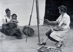 1928, Zagyva Tiborné, népviselet, kukorica, gyerek, anya, festés, művész, Fortepan #190218