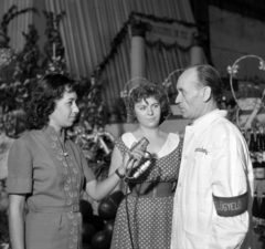 1960, Szalay Zoltán, microphone, hairdo, reporter, cloak, Fortepan #190493