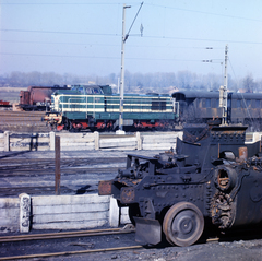 Hungary, Budapest X., 1966, Szalay Zoltán, railway, colorful, train station, train, Budapest, wreck, MÁV M40 series, Fortepan #190962