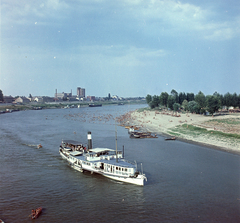 Magyarország, Szeged, kilátás a Belvárosi hídról, jobbra az újszegedi strand., 1962, Szalay Zoltán, színes, gőzhajó, Fortepan #190996