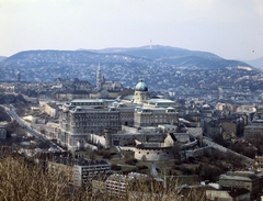 Magyarország, Gellérthegy, Budapest I., kilátás a budai Vár és a Rózsadomb felé., 1982, Szalay Zoltán, színes, Budapest, látkép, kupola, palota, Fortepan #191163