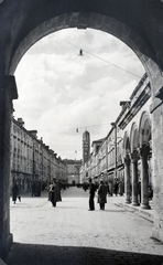 Croatia,Adriatic Sea, Dubrovnik, Stradun, a főutca a ferences kolostor és templom tornya felé nézve., 1938, Kieselbach Gyula, Fortepan #191404