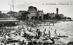 Franciaország, Saint-Raphaël, tengerpart, strand., 1933, Kieselbach Gyula, napernyő, Fortepan #191710