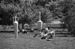 Magyarország, Gellérthegy, Budapest XI., a Citadella alatti déli lejtő, Jubileumi park. Az amforákat Metky Ödön mészkőből készítette 1965-ben., 1981, Kriss Géza, szobor, Budapest, Fortepan #192632