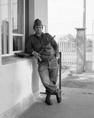 Hungary, 1975, Fortepan, portrait, weapon, boots, guard, machine gun, Fortepan #19314