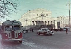 Russia, Moscow, Nagyszínház (Bolsoj)., 1958, Wein Sarolta, Soviet Union, colorful, bus, Soviet brand, GAZ-brand, theater, trolley bus, Alberto Cavos-design, Fortepan #19342