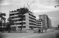 Magyarország, Budapest XXII., Leányka utcai panelházak építése, balra a Törley (Pentz Károly) tér., 1972, Kriss Géza, Budapest, Fortepan #193452