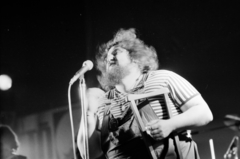 Magyarország, Szolnok, Tiszaliget, Sportcsarnok, a felvétel a Hobo Blues Band és a P. Mobil együttes közös koncertjén készült 1981. április 6-án. Hobo Blues Band, Deák 'Bill' Gyula. A koncertet az Országos Ifjúsági Filmnapokon bemutatott Kopaszkutya című film kapcsán tartották., 1981, Gábor Viktor, Fortepan #194662