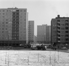 Magyarország, Óbuda, Budapest III., szemben a Kórház utca, jobbra a Flórián tér, balra a Szentendrei út és az első Miklós utcai panelház., 1979, Bojár Sándor, Budapest, Fortepan #195271