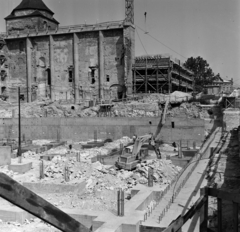 Magyarország, budai Vár, Budapest I., a Hilton szálló építkezése az egykori egykori jezsuita kollégium és rendház helyén., 1974, Bojár Sándor, Budapest, Fortepan #195343