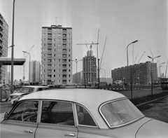 Magyarország, Újpalota, Budapest XV., Nyírpalota (Hevesi Gyula) út a Fő tér felé nézve., 1974, Bojár Sándor, Budapest, Wartburg 311/312, Fortepan #195429