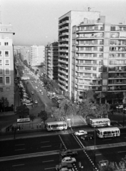 Spain, Madrid, előtérben a Paseo de la Castellana (Avenida del Generalisimo), szemben a Calle de San Germán, bal szélen a spanyol hadügyminisztérium épülete., 1973, Bojár Sándor, crosswalk, Fortepan #195883