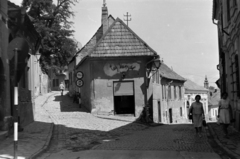 Hungary, Szentendre, Fő (Marx) tér a Blagovesztenszka templomnál. Balra az Alkotmány utca jobbra a Bogdányi út (Vöröshadsereg utca)., 1974, Bogyó Virág, Fortepan #196092