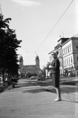 Magyarország, Debrecen, Piac utca (Vörös Hadsereg útja) a Kossuth tér felé nézve, háttérben a Református Nagytemplom., 1964, Szűcs Lóránd, Fortepan #196315