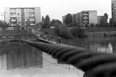 Románia,Erdély, Nagyvárad, Sebes-Körös, az ideiglenes gyalogos pontonhíd a Biharország part (Splaiul Crișanei) felé vezet., 1982, Szűcs Tamás, Fortepan #196712