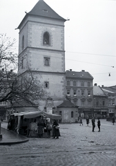 Szlovákia, Kassa, Fő tér (Hlavné namestie), Orbán-torony., 1939, Martin Kornél, piac, Fortepan #196751