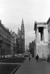 Ausztria, Bécs, Reichsratsstrasse, szemben a Városháza (Rathaus), jobbra a Parlament hátsó traktusa., 1960, Martin Kornél, utcakép, Fortepan #196899