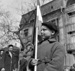 1955, Keveházi János, zászló, kamasz, fiú, kézben tartani, svájcisapka, Fortepan #197262