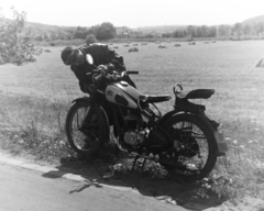 Magyarország, a 10-es (ekkor 1-es) főút a kesztölci elágazásnál., 1956, Keveházi János, motorkerékpár, Fortepan #197426