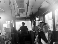 1957, Keveházi János, tram, cabin, passenger, Fortepan #197456