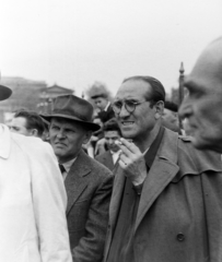 Hungary, Budapest XIV., Hősök tere, május 1-i ünnepség., 1957, Keveházi János, Budapest, men, smoking, glasses, Fortepan #197482