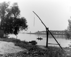 Hungary, Ráckeve, Ráckevei (Soroksári)-Duna., 1957, Keveházi János, shadoof, shore, Fortepan #197570