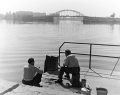 Hungary, Ráckeve, Ráckevei (Soroksári)-Duna, a felvétel a hajóállomásnál készült. Szemben az Árpád híd., 1957, Keveházi János, bridge, Fortepan #197571