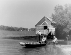 1957, Keveházi János, men, barge, anchor, Fortepan #197583