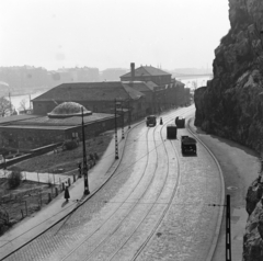 Magyarország, Budapest I., kilátás a Szent Gellért lépcsőről a Szent Gellért rakpart és a Rudas fürdő felé., 1958, Keveházi János, Budapest, képarány: négyzetes, Fortepan #197679