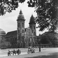 Magyarország, Budapest V., Március 15. tér, Belvárosi templom., 1958, Keveházi János, Budapest, állvány, Fortepan #197687