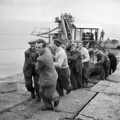 Svájc, magyar menekültek., 1956, ETH Zürich, Comet Photo AG/Jack Metzger, férfiak, képarány: négyzetes, csónak, vidámság, munka, Fortepan #197841