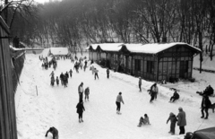 Magyarország, Budapest XII., Zugliget, jégpálya a megszűnt villamos-végállomás megmaradt épülete mellett., 1986, Szalay Zoltán, Budapest, Fortepan #197999