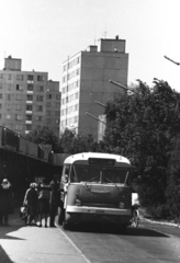 Magyarország, Tiszaújváros, (Leninváros), Széchenyi út, háttérben a Barcsay Jenő tér panelházai., 1982, Szalay Zoltán, Fortepan #198229