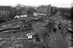 Magyarország, Budapest V.,Budapest VIII.,Budapest IX., Kálvin tér, a metróépítés területe, szemben a Kecskeméti utca, jobbra a Múzeum körút., 1975, Szalay Zoltán, Budapest, Fortepan #198945