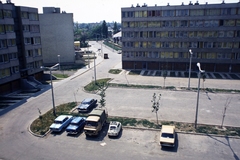 Hungary, Érd, Béke tér., 1974, Antal Gábor, colorful, blocks, car park, Fortepan #199314