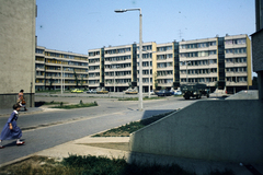 Hungary, Érd, Béke tér., 1974, Antal Gábor, colorful, blocks, car park, Fortepan #199315