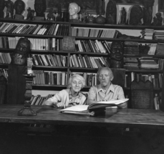 Hungary, Fót, Vörösmarty tér 3., Németh Kálmán szobrászművész feleségével házukban (később emlékház)., 1969, Antal Gábor, bookshelf, couple, Fortepan #199321